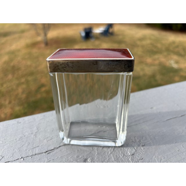Metal 19th C. Red Guilloche Enamel, Sterling and Crystal Vessels - Set of Three For Sale - Image 7 of 13