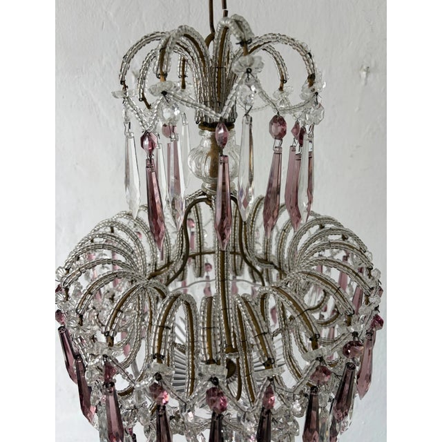Italian Micro-Beaded Tiered Amethyst Crystal Prisms Chandelier C 1920 One of Two For Sale - Image 6 of 14