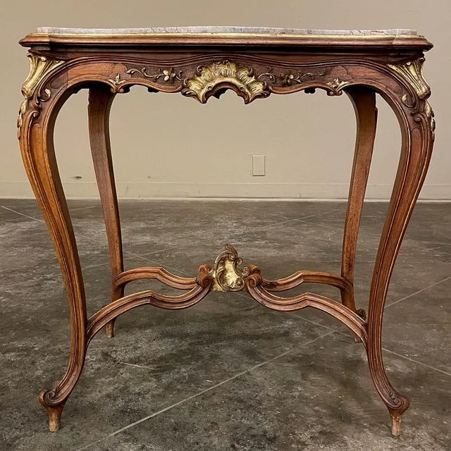 19th Century French Louis XV Carved Walnut Marble Top End Table For Sale - Image 11 of 13