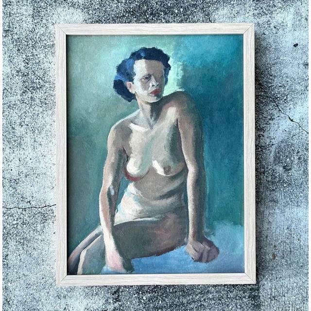 Vintage Boho Original Nude Portrait on Board For Sale - Image 4 of 7