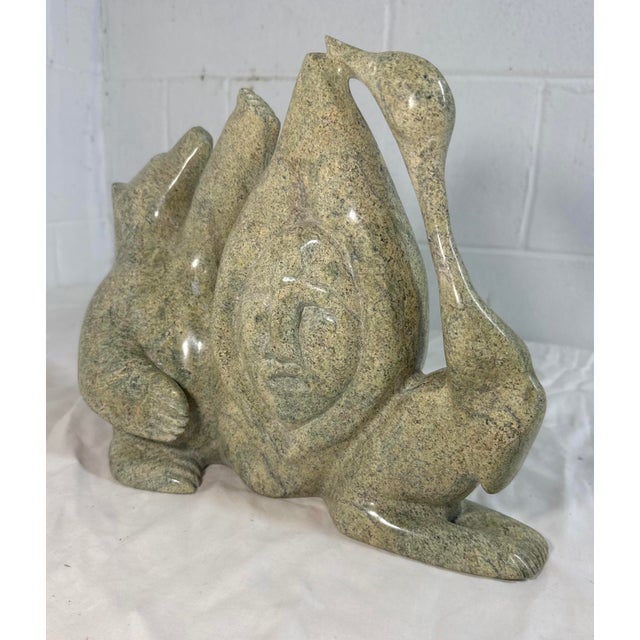 Large Vintage Tukiki Manomie Inuit Canadian Carved Soapstone Sculpture Statue For Sale - Image 11 of 18
