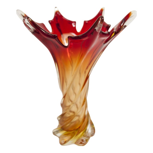 Orange and Red Murano Glass Vase from Fratelli Toso, 1960s For Sale
