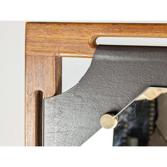 Italian Teakwood & Black Skai Wall Mirror, 1960s For Sale - Image 10 of 14