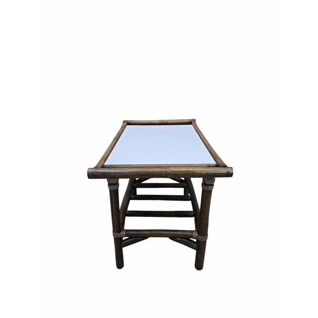 Brown Vintage Modern Coastal Bamboo Side Table by Vogue Rattan For Sale - Image 8 of 10