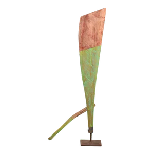 Green and Red Painted Antique Wood Boat Rudder on Iron Stand