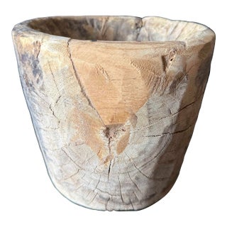 Weathered Carved Wood Vessel: Primitive Organic Sculpture For Sale