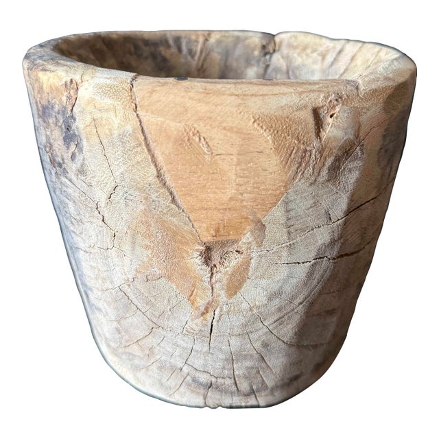 Weathered Carved Wood Vessel: Primitive Organic Sculpture For Sale