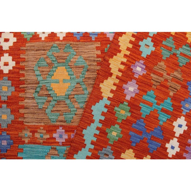 1990s 1990s Tribal Kilim Rust Blue Wool Rug - 8'2" X 9'11" For Sale In New York - Image 6 of 7