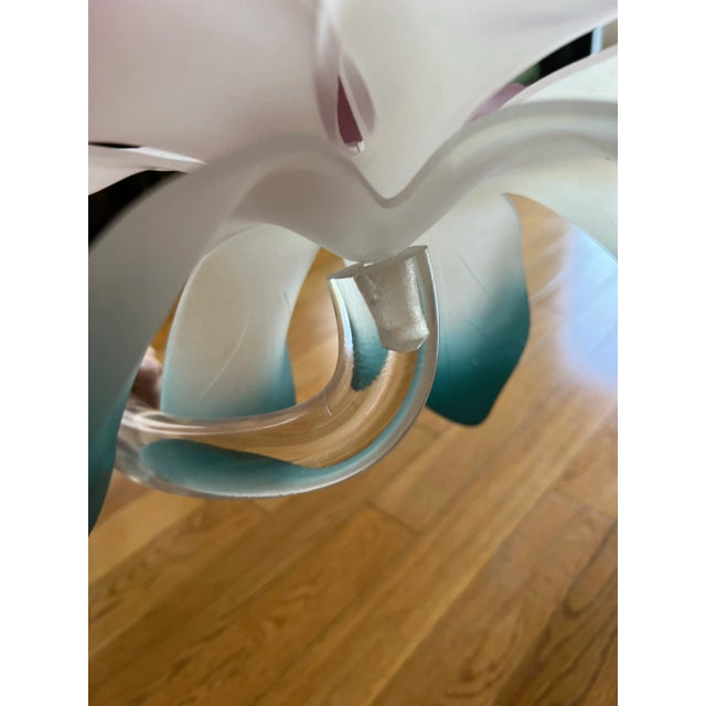 1980 Lucite Pink Teal Flower Sculpture, which comes with two parts - the flower and the stem Stem Dimensions: 11.5L 1.25D...