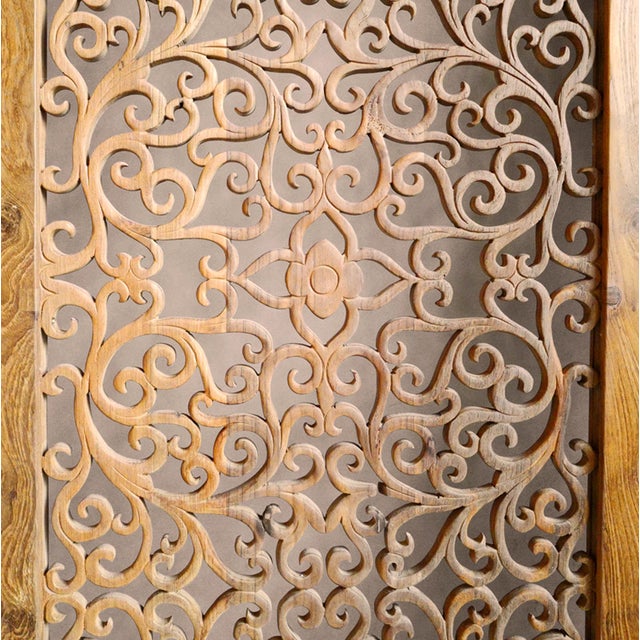 Late 20th Century Kayla Vintage Teak Carved Asian Folding Screen / Room Divider For Sale - Image 5 of 5