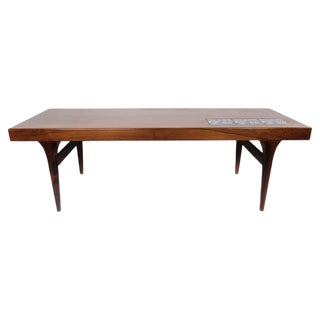 Rosewood Coffee Table with Blue Tiles by Johannes Andersen for CFC Silkeborg, 1960s For Sale