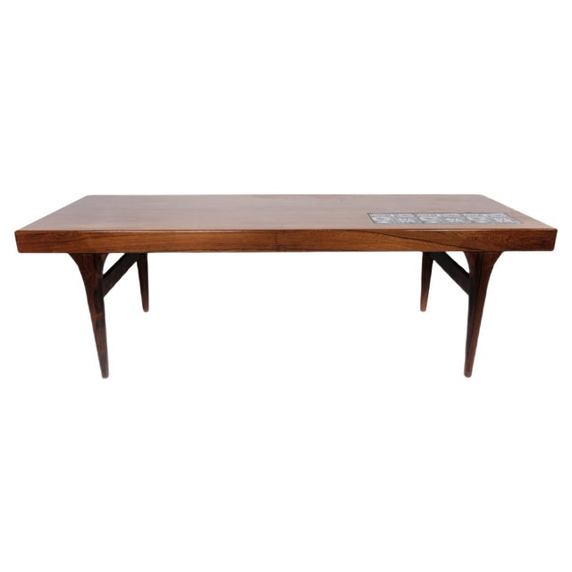 Rosewood Coffee Table with Blue Tiles by Johannes Andersen for CFC Silkeborg, 1960s For Sale