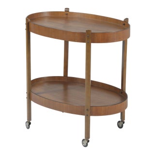 Mid-Century Walnut Tea or Bar Cart on Chrome Castors For Sale