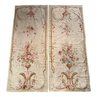 Pair of 19th Century French Aubusson Handwoven Floral Portiere Panels For Sale