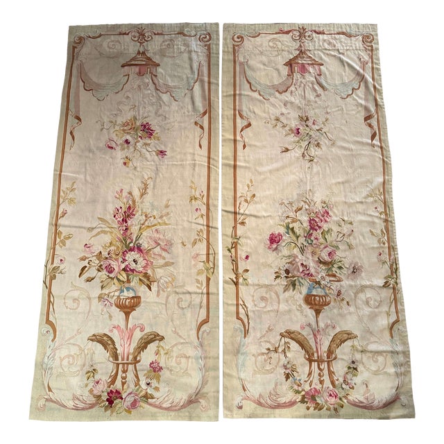 Pair of Mid 19th Century French Handwoven Floral Aubusson Wall Hanging Portieres For Sale
