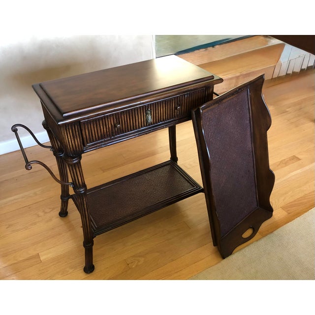 Mid 20th Century Tray Table With Drawer and Bottom Shelf Tommy Bahama Style For Sale - Image 5 of 6