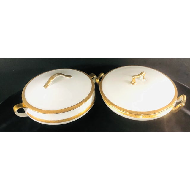 A vintage pair of Bavaria ceramic white lined pot or bowl with 10 carat trim fine trim. The pots are signed and stamped in...