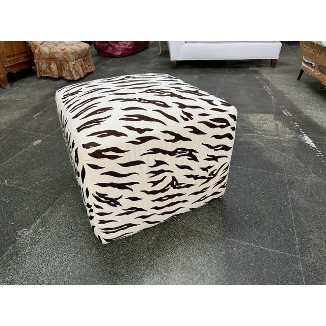 2000 - 2009 Embroidered Zebra Pouf Ottoman For Sale - Image 5 of 6