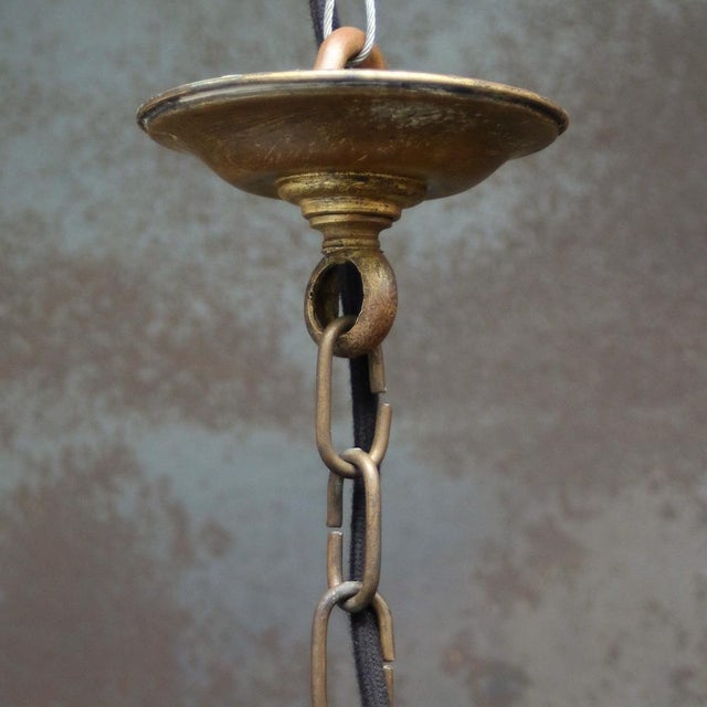 French Art Nouveau Brass and Etched Glass Lantern Pendant Light, 1920s For Sale - Image 10 of 12