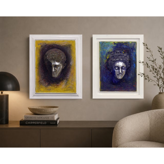 Blue Mixed Media Artworks in Aluminum on Painted Canvas from Giuseppe Caiafa, 2024, Set of 2 For Sale - Image 8 of 11