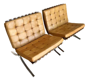 Early Vintage Mies Van Der Rohe Leather Barcelona Lounge Chairs for Knoll - A Pair