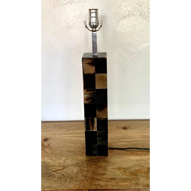 Contemporary Square Brown and Cream Mother Pf Pearl Covered Lamp Base For Sale - Image 3 of 7