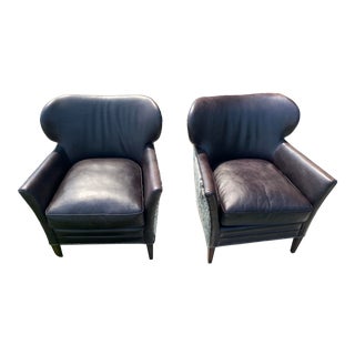 Black Leather Chairs with Black and White Cowhide - a Pair For Sale