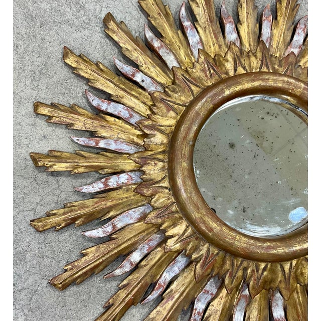 Early 20th Century French Vintage Gold and Silver Gilt Carved Sunburst Wall Mirror For Sale - Image 5 of 9