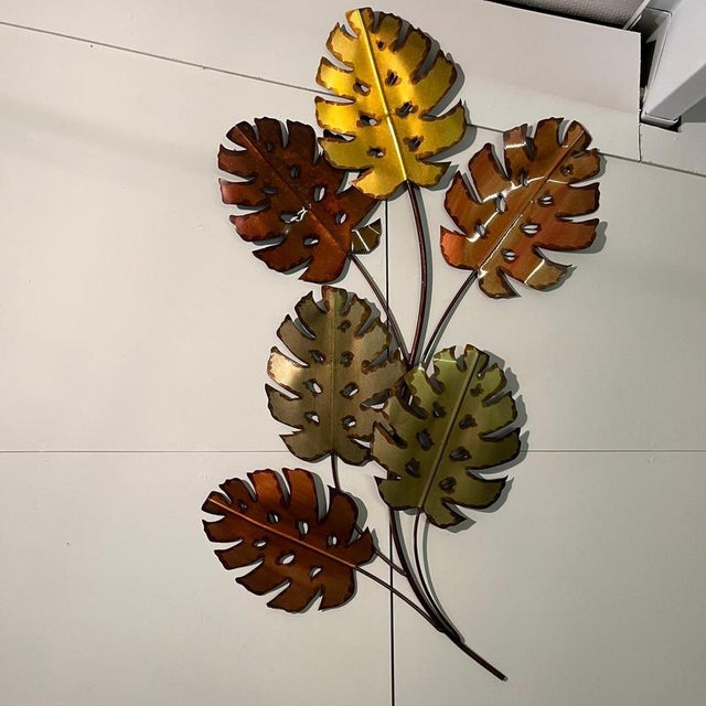 Metal Leaf Sculpture Wall Hanging For Sale - Image 3 of 8