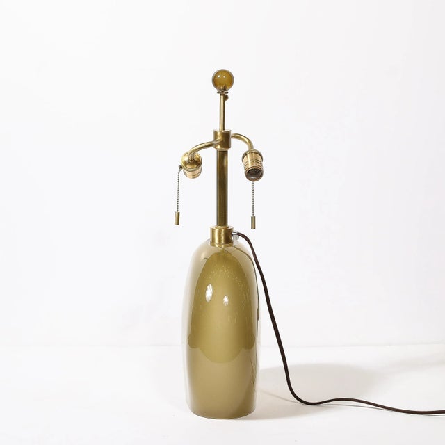 Glass Pair of Modernist Hand-Blown Murano Frosted Pale Amber Glass Table Lamps For Sale - Image 7 of 9