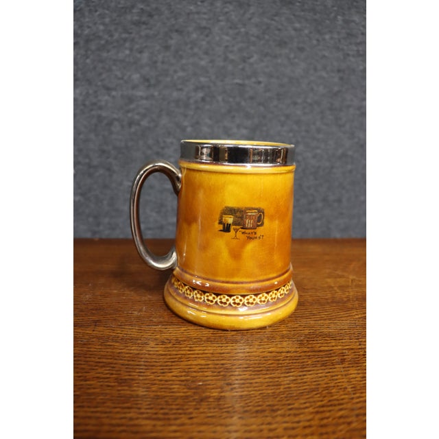 Antique-Style Yellow Ceramic Tankard With Illustrated Drinking Verse and Silver-Tone Handle For Sale - Image 12 of 13