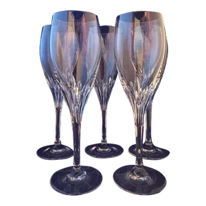 Clear Vintage Noritake "Turning Point" Blown-Crystal Champagne Stemware- Set of 5
