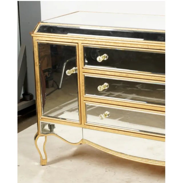 Late 20th Century Hollywood Regency Giltwood and Mirrored Glass Sideboard With Crystal Knobs For Sale - Image 4 of 8