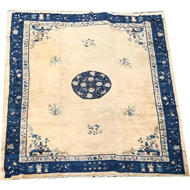 Antique White Antique Palace Size Art Deco Chinese Peking Rug - 12' X 15' For Sale - Image 8 of 10