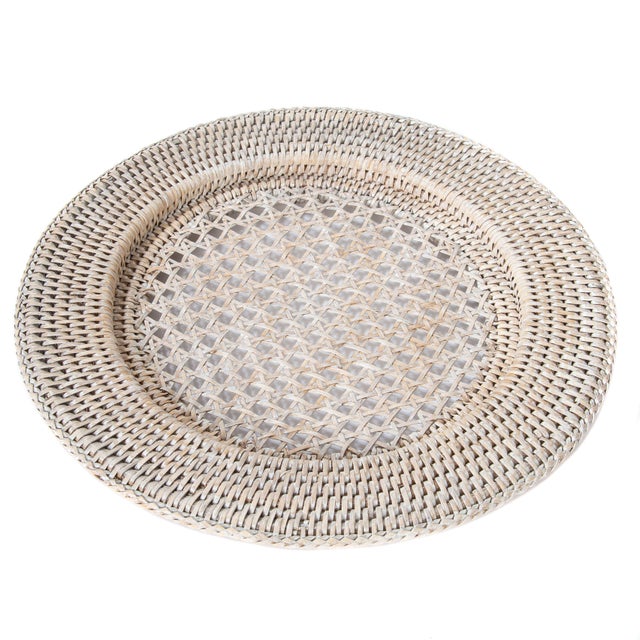 Boho Chic Artifacts Rattan 13" Open Weave Charger, White Wash For Sale - Image 3 of 5