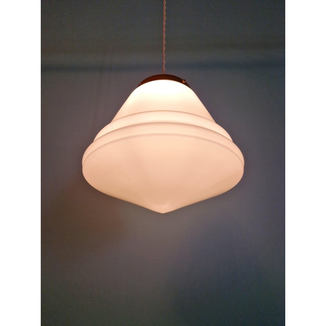 1920s Art Deco Conical Pendant Light in White Opaline Glass, 1920s For Sale - Image 5 of 11