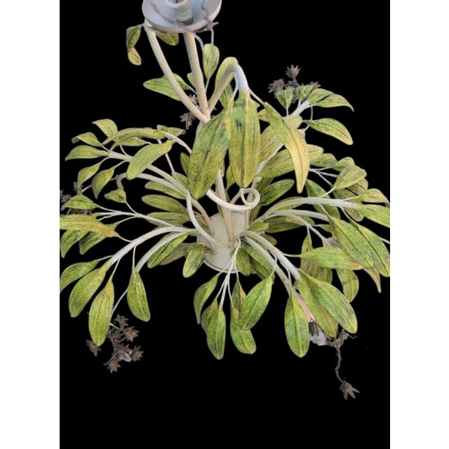 2010s Hollywood Regency Tole 6 Light Palm Leaf Crystal Chandelier For Sale - Image 5 of 11