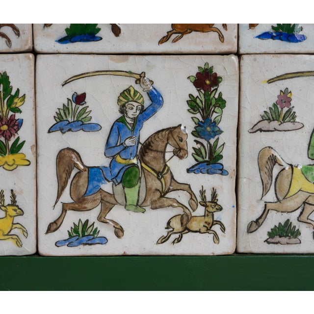 Set of Six Antique Persian Qajar Tiles Depicting Hunters on Horseback, 19th Century For Sale - Image 9 of 14