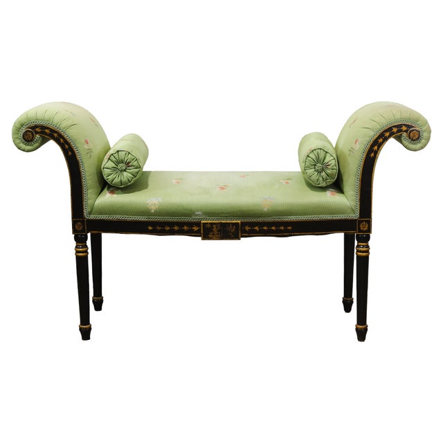 Chinoiserie Vintage Regency Style Green Chinoiserie Window Seat Bench For Sale - Image 3 of 11