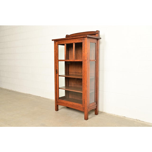 Mission Limbert Antique Mission Oak Arts & Crafts Bookcase or China Cabinet, Circa 1910 For Sale - Image 3 of 15