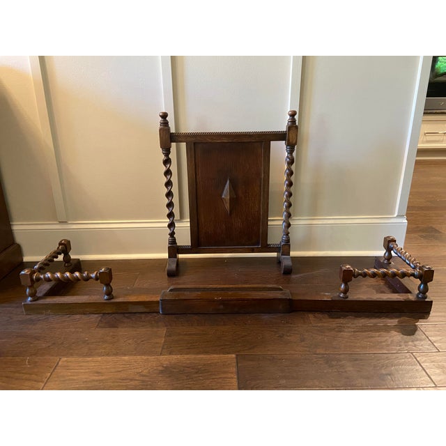 1930s Jacobean Style Barley Twist Fireplace Screen and Fender Set - 4 Pieces For Sale - Image 4 of 11