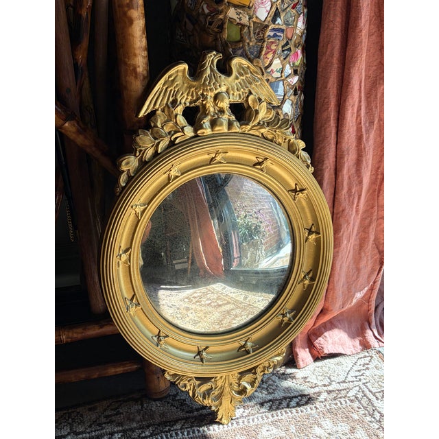 Antique Federal Convex Eagle Mirror Gold Gilt Americana Bullseye Wall Mirror For Sale - Image 4 of 11