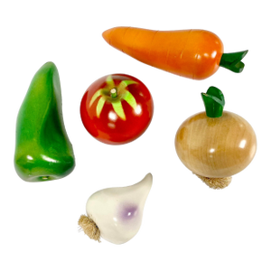 1980s Vintage Italian Boho Chic Arts & Crafts Hand Carved Wood Vegetables - Set of 5