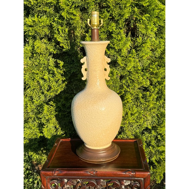 Vintage Circa 1960s Chinoiserie Lamp, Cream Color With Crackle Finish For Sale - Image 10 of 10