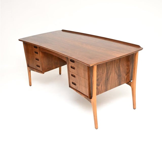 1960s Vintage Danish Walnut Desk attributed to Svend Aage Madsen for HP Hansen, 1960 For Sale - Image 5 of 13