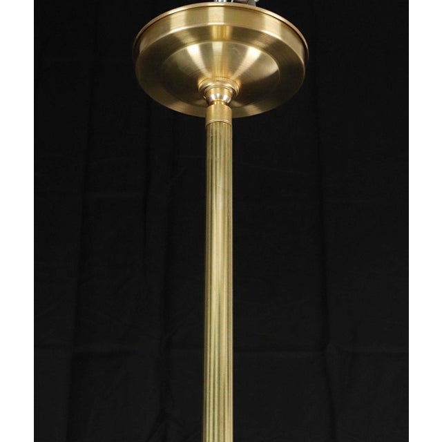 Mid 20th Century Industrial Flat Disc Milk Glass Brass Pole Pendant Light For Sale - Image 14 of 14