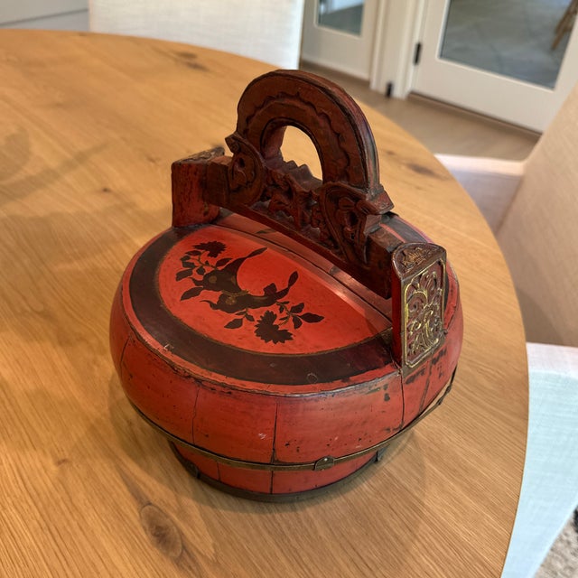 Antique Chinese Red Wedding Basket For Sale - Image 4 of 10