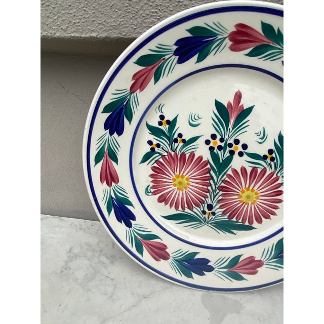 French Country French Faience Floral Plate Henriot Quimper Circa 1950 For Sale - Image 3 of 4