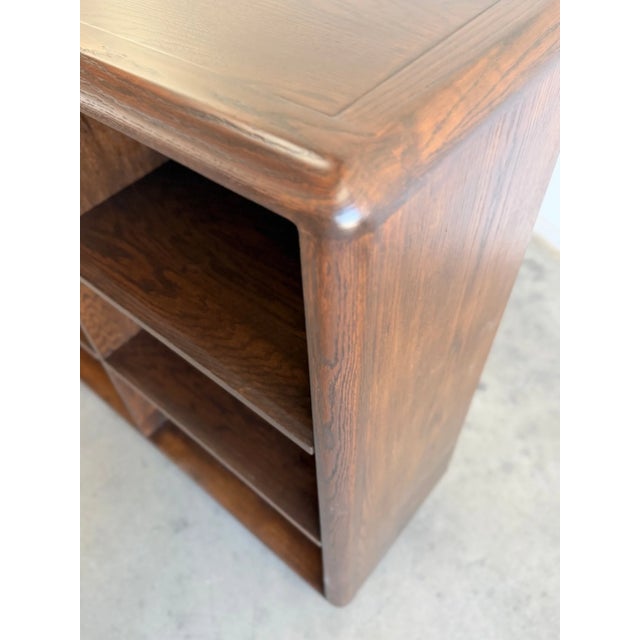 Modern Vintage Oak Bookcase Cylinder Legs For Sale - Image 3 of 16
