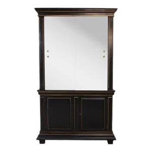 1970s Ebonized Armoire With Milk Glass Doors